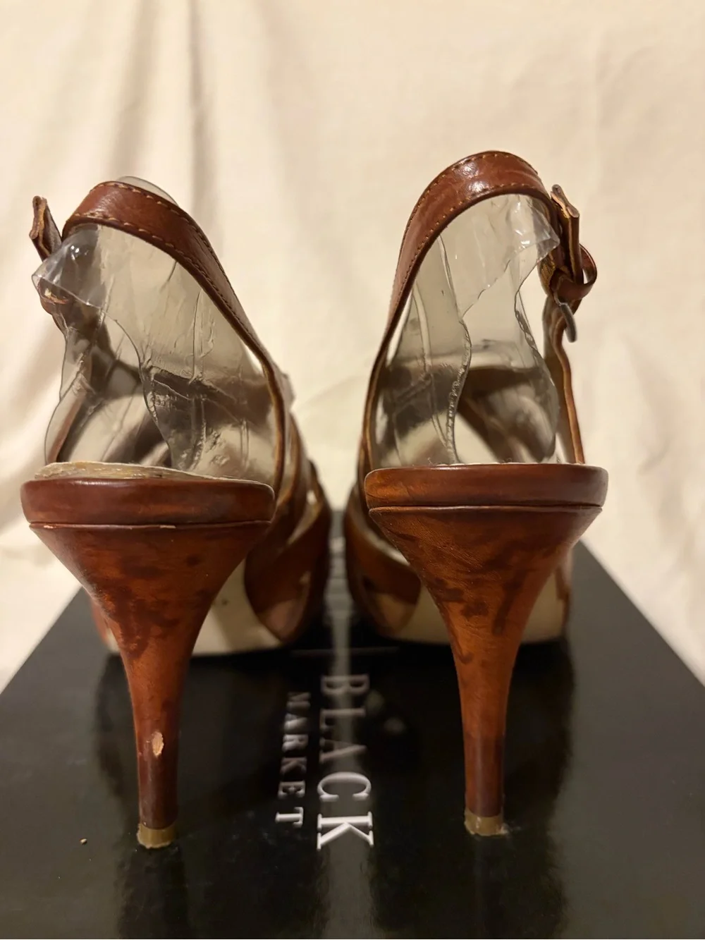 White House Black Market Cognac Leather Knotted Slingback Heels size 10